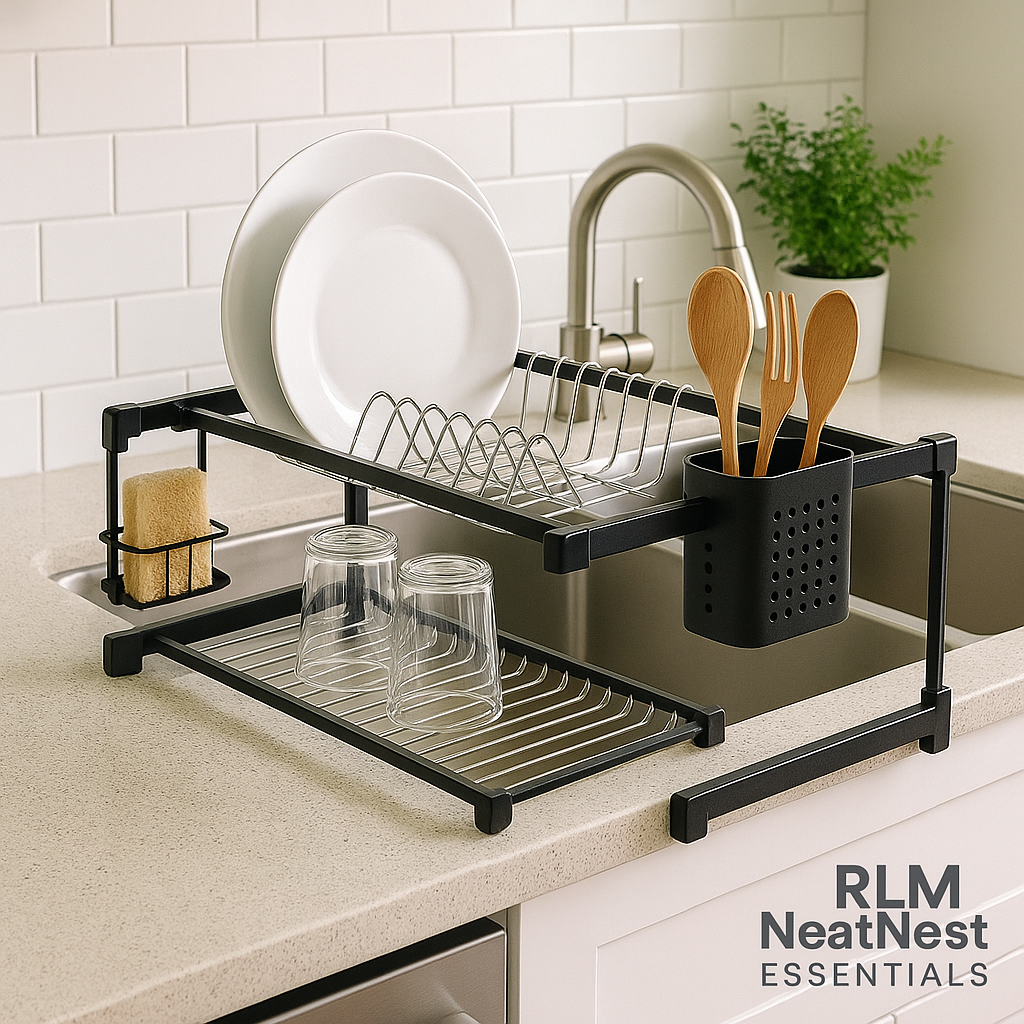 Over-the-sink adjustable dish rack