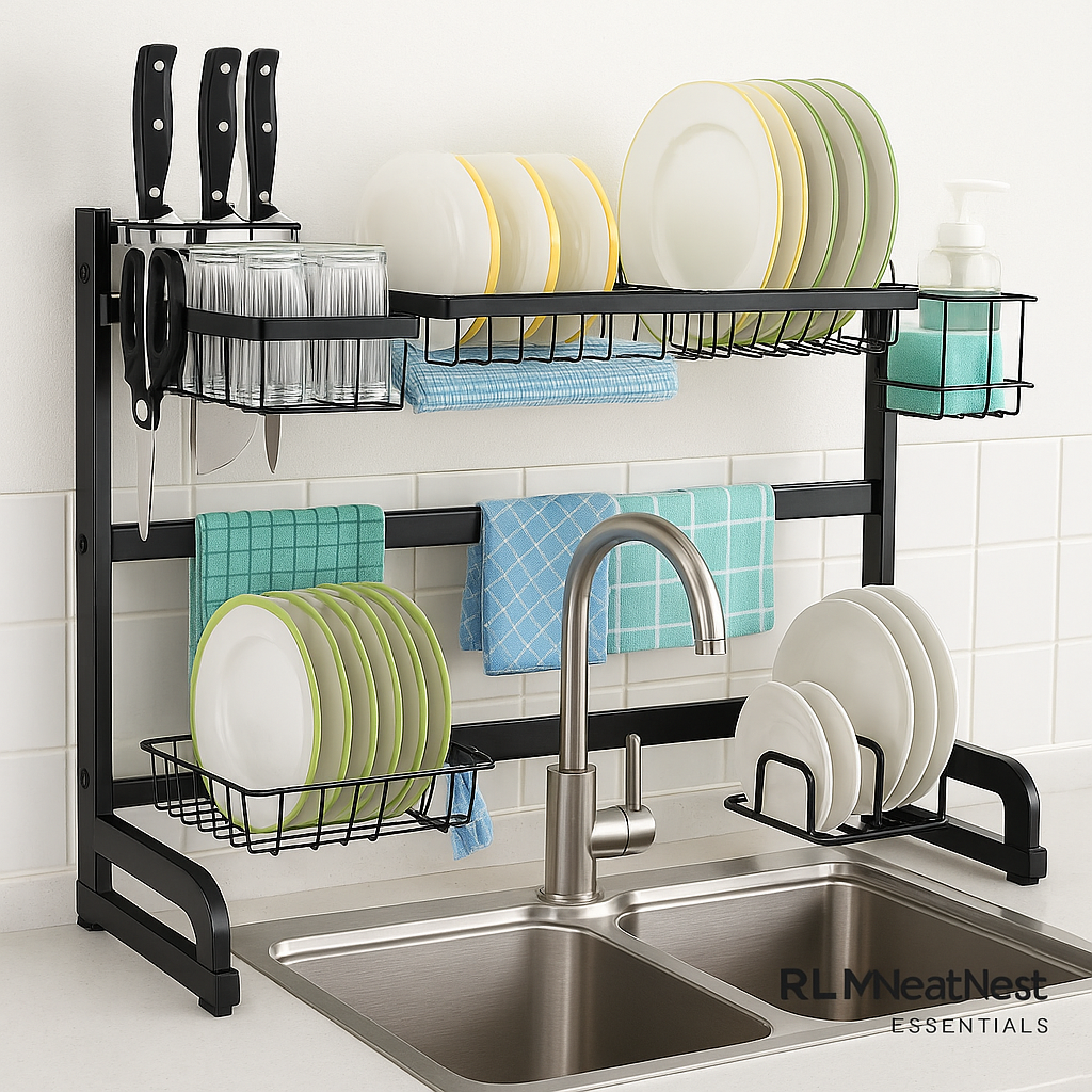 Over-the-sink adjustable dish rack